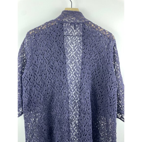 Eileen Fisher Open Knit Open Front Linen Metallic Longline Cardigan Womens Large - Picture 11 of 11